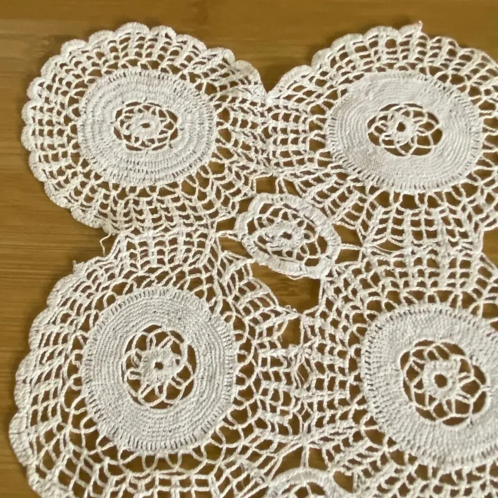 Vintage Handmade Crochet Floral Medallion Doily 11